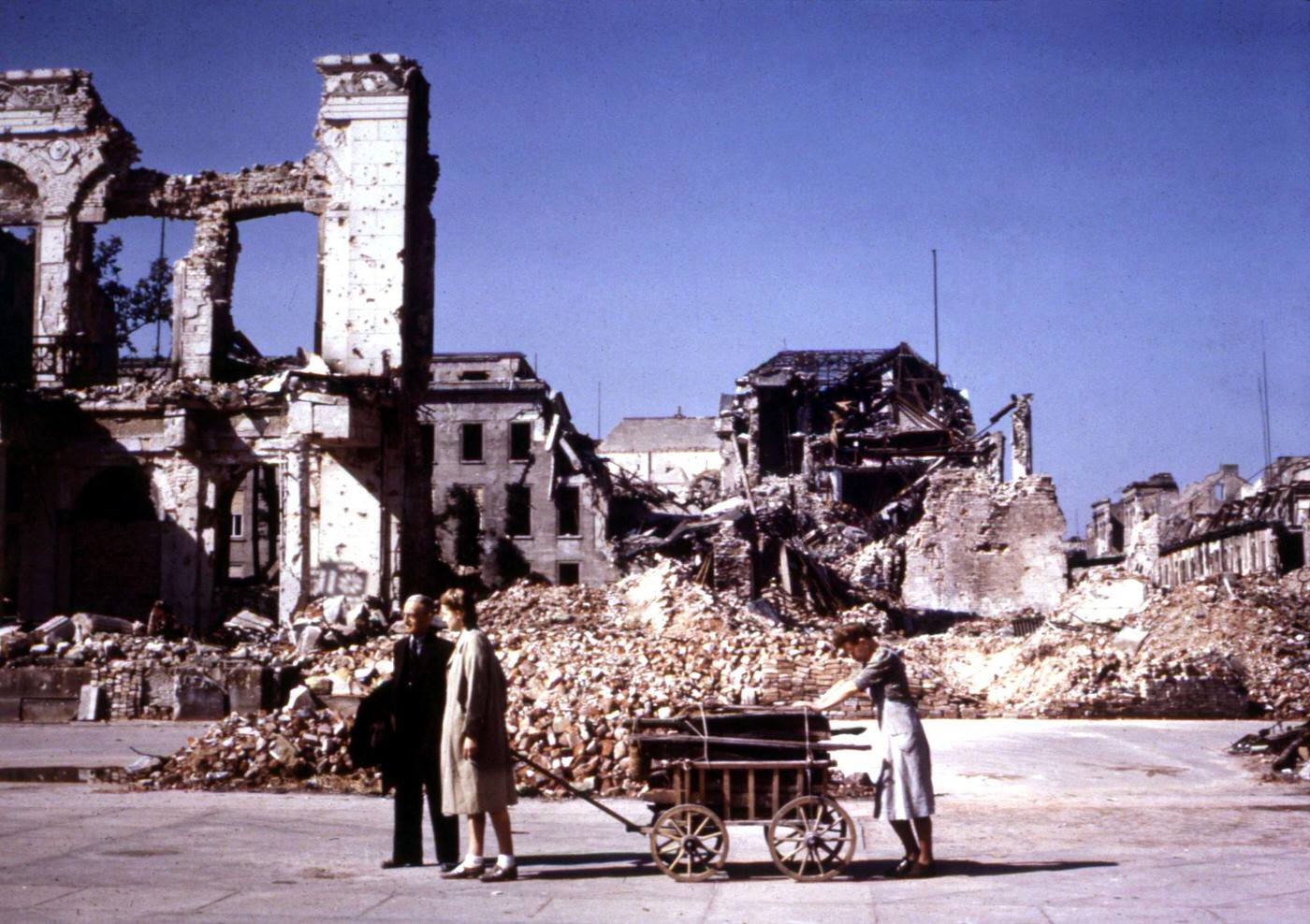 Downtown Berlin reduced to rubble and ruins, 1945, Germany.