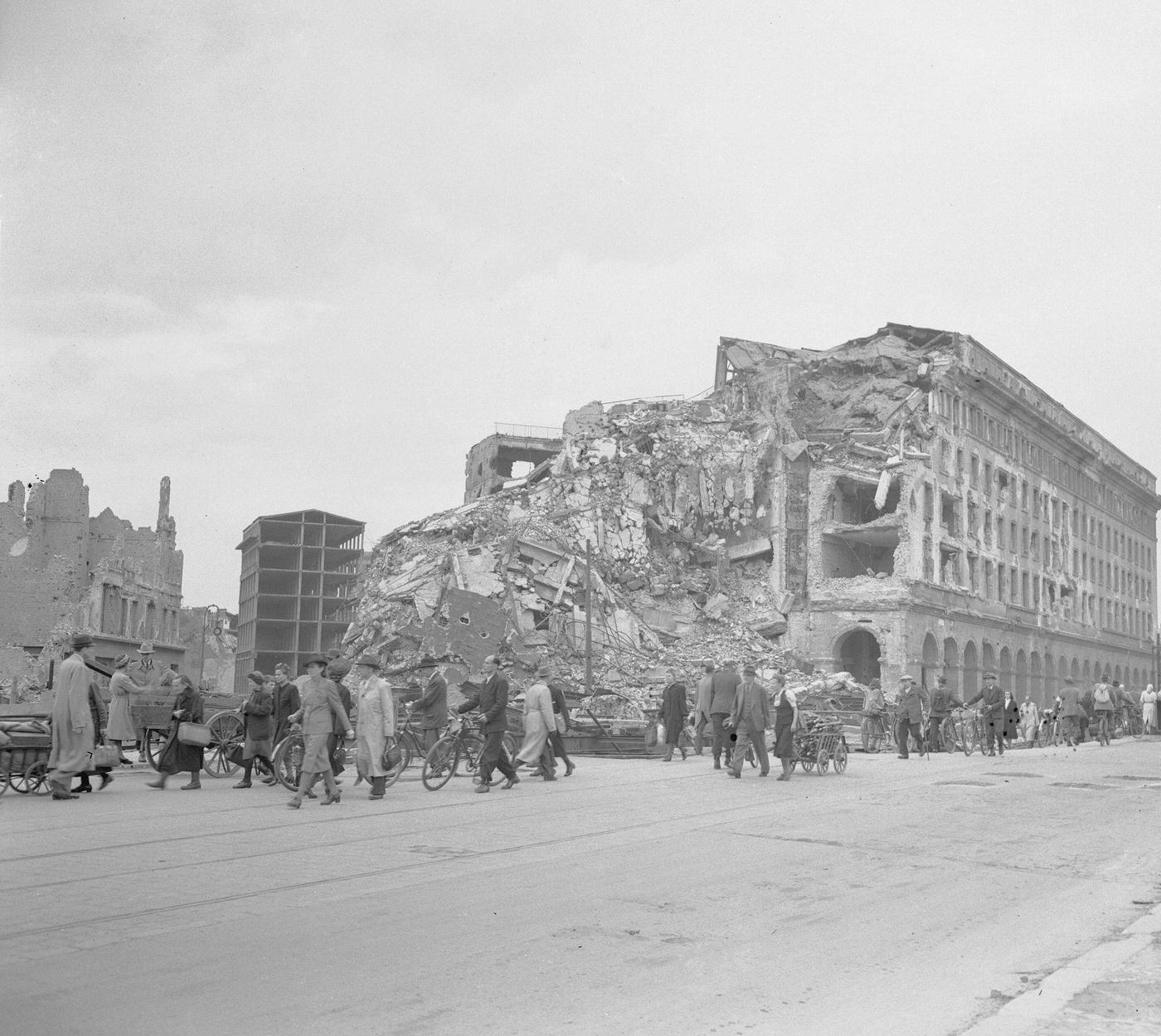 Pile of rubble remains of Berlin's Reichbank near Potsdamer Platz, Berlin.
