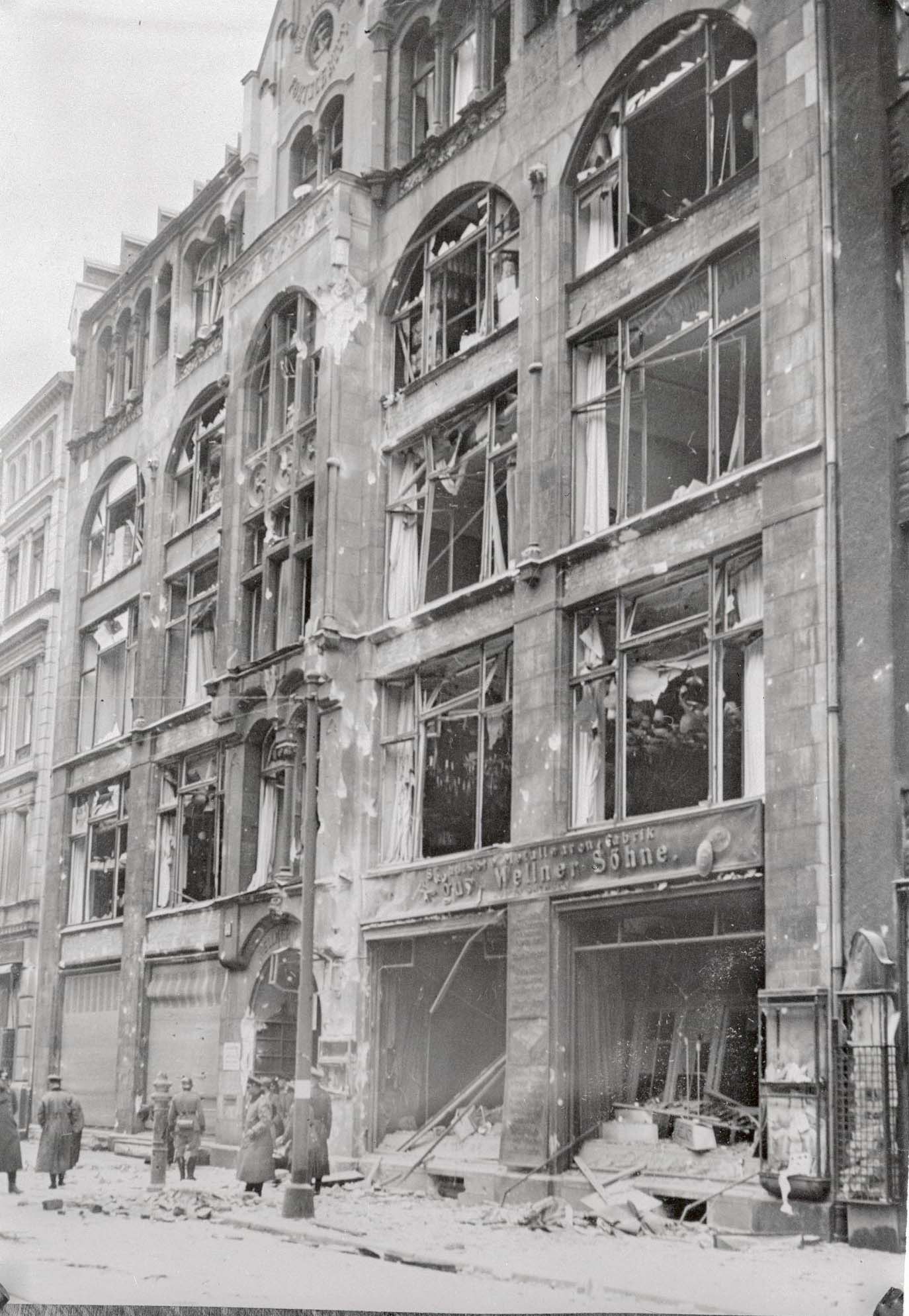 Building shattered by bombing in Berlin's business district.