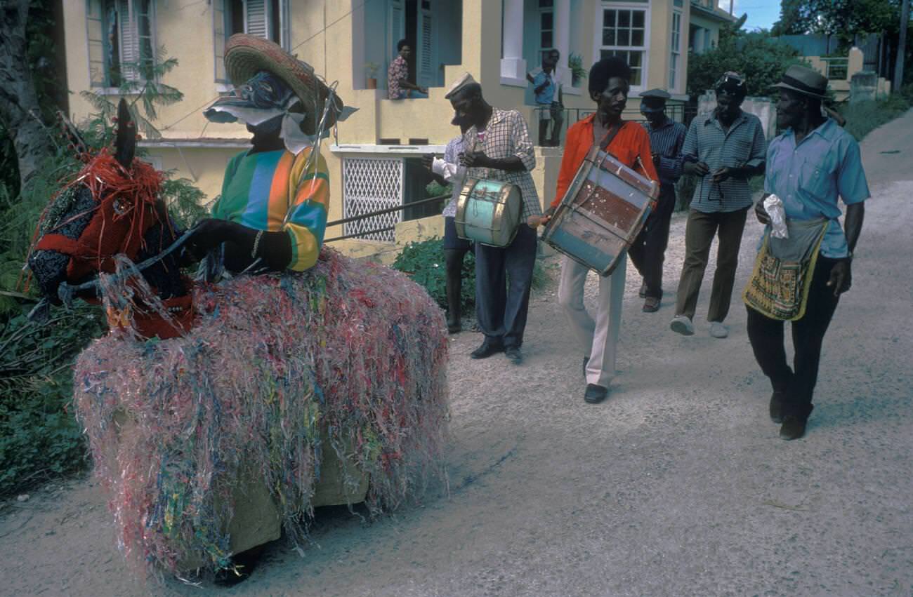 Hobby Horse similar to English custom in Barbados, Bridgetown, West Indies, 1970s.