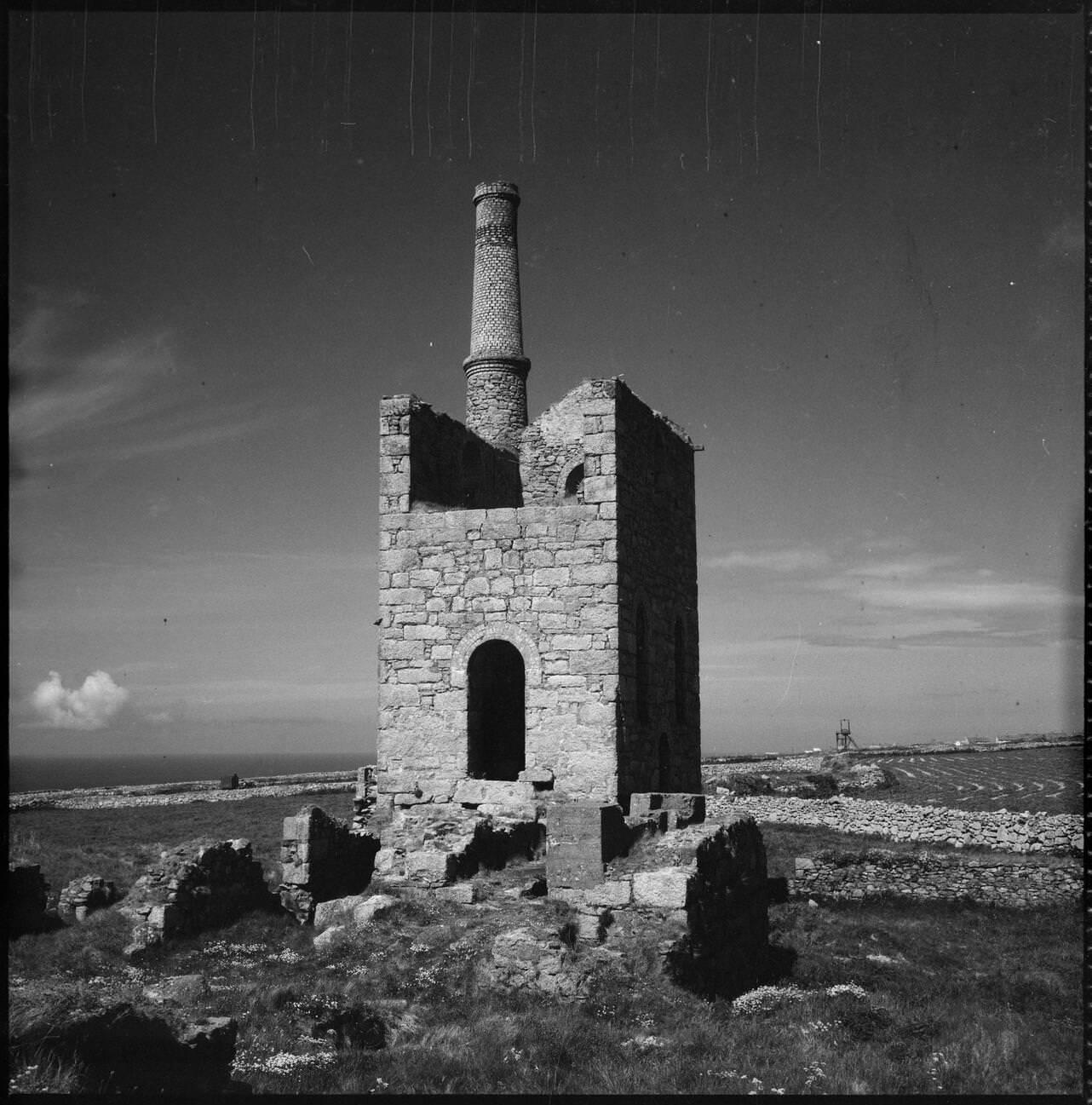 Engine house at Higher Levant Mine, Trewellard, St Just, Cornwall, 1967-1970.