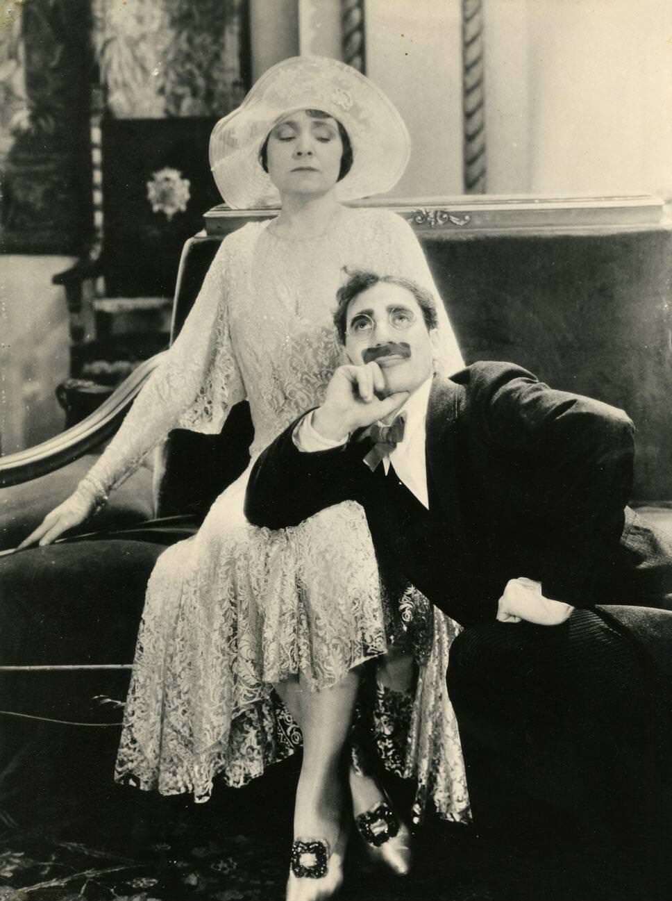 Margaret Dumont and Groucho Marx in Duck Soup (1933).
