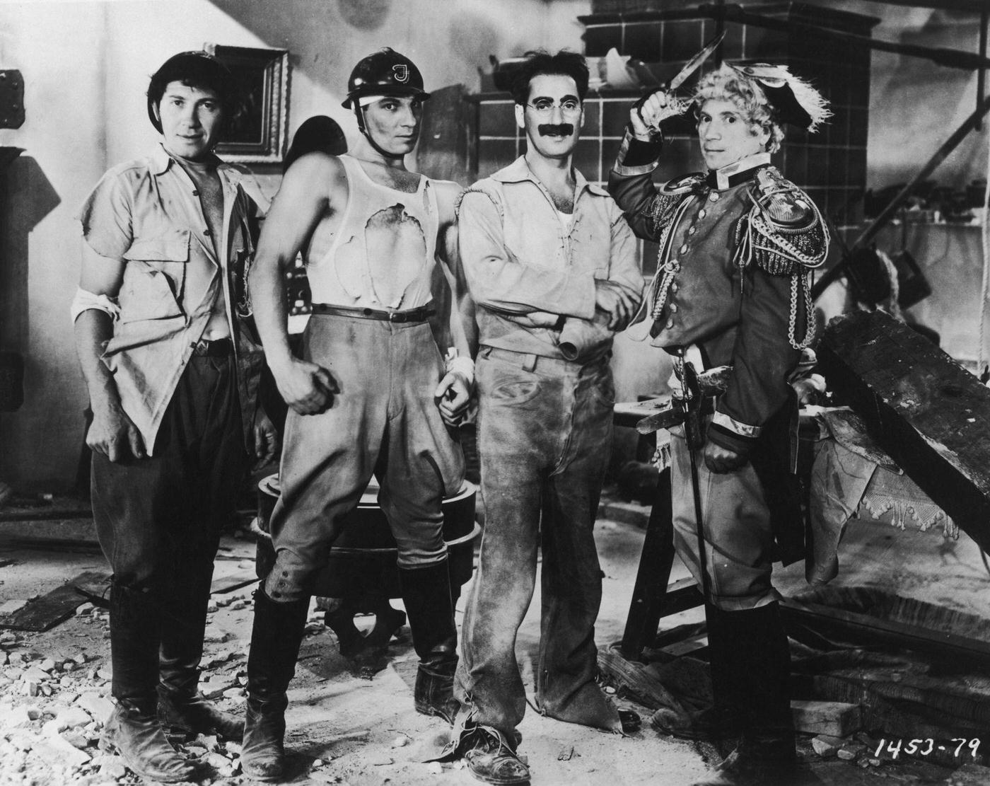 The Marx Brothers in Duck Soup (1933): Chico, Zeppo, Groucho, and Harpo.