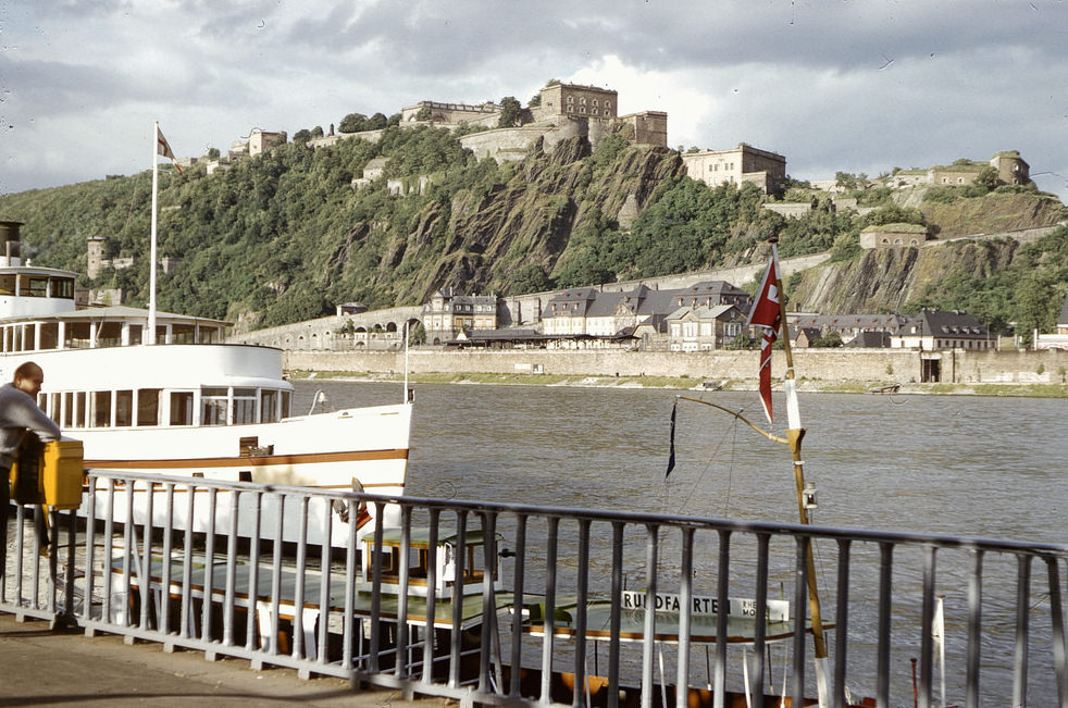 Ehrenbreitstein Castle along the Rhine River, June 1958