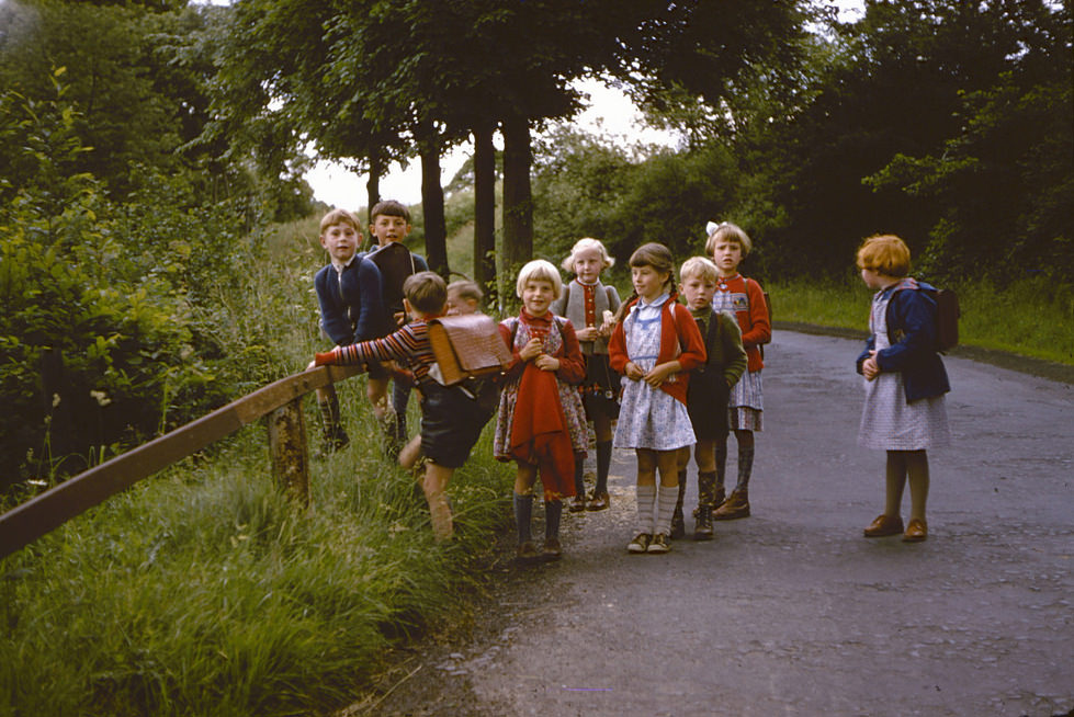 German schoolchildren somewhere in the Rhineland, West Germany, 24 June 1958