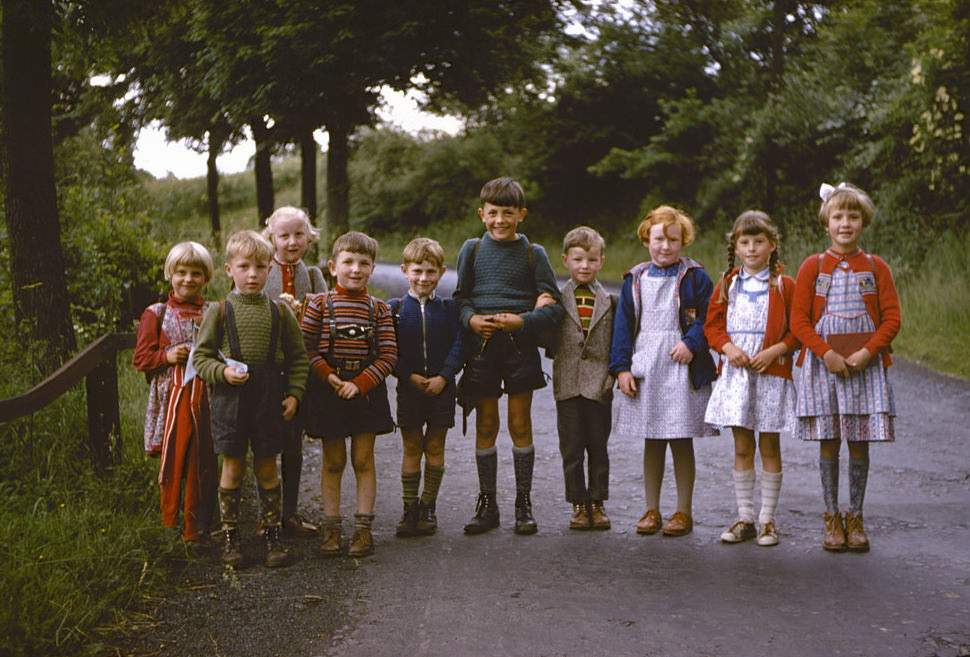 German schoolchildren somewhere in the Rhineland, West Germany, 24 June 1958