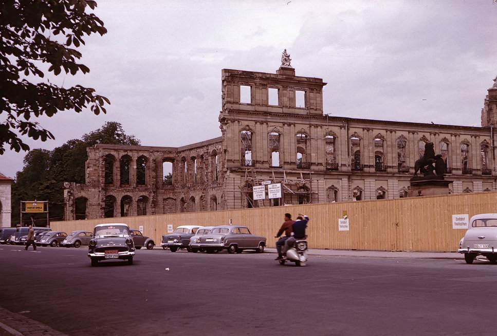 Postwar reconstruction of the New Palace (Neues Schloss), Stuttgart, July 1958