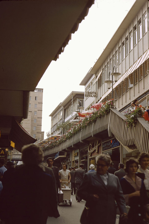 Schulstraße, Germany's first pedestrian zone, Stuttgart, July 1958