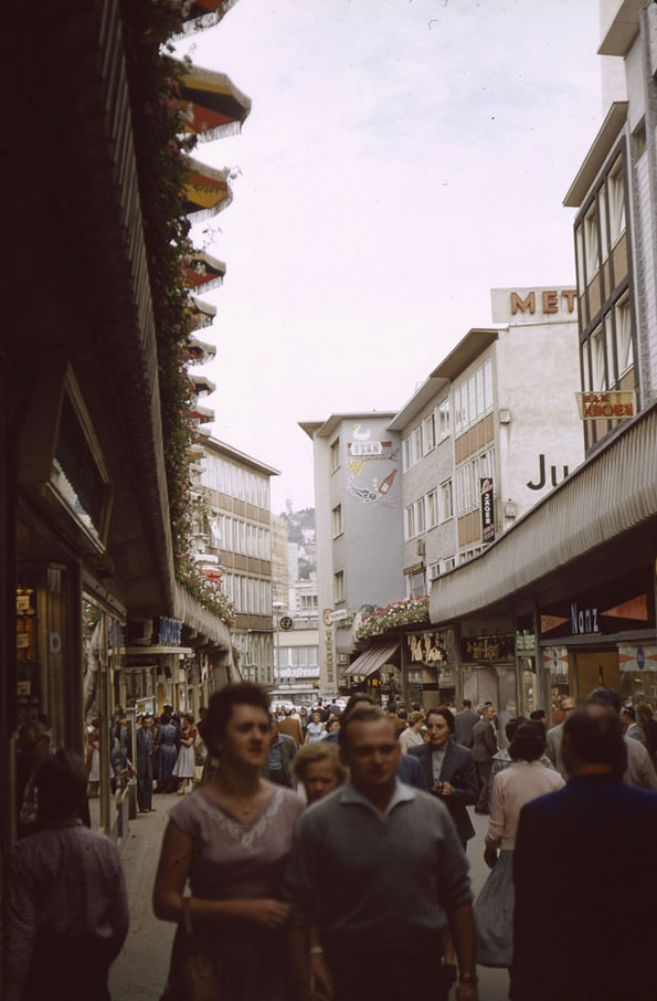 Schulstraße, Germany's first pedestrian zone, Stuttgart, July 1958