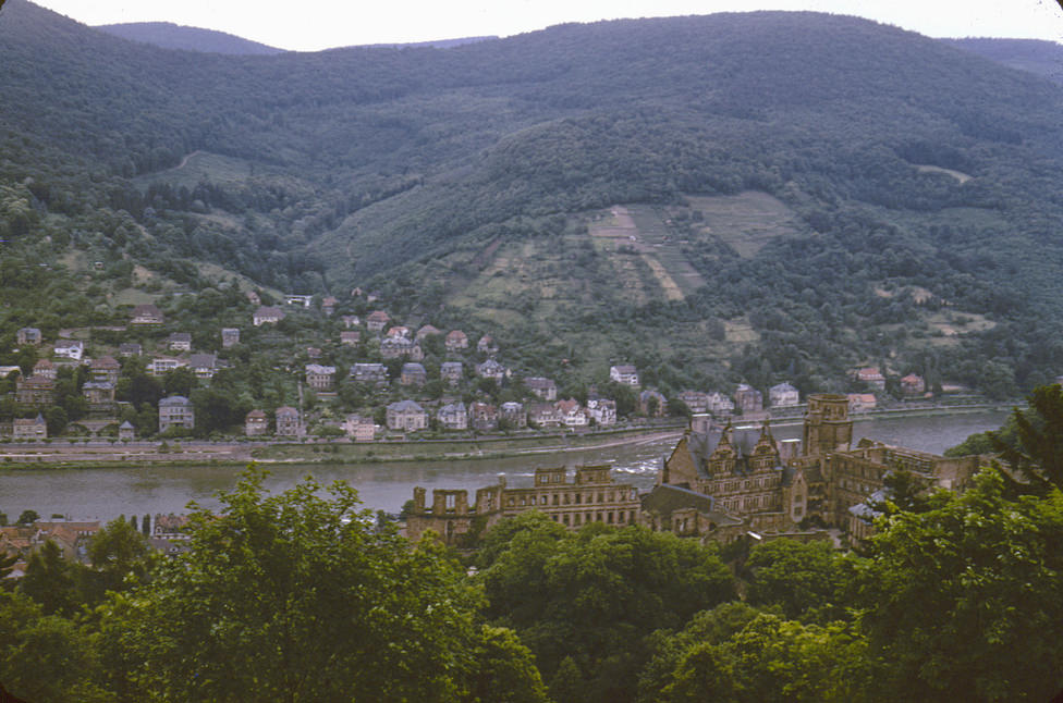 The Neckar River and Heidelberg Castle from the top of the Königstuhl, Heidelberg, 21 June 1958