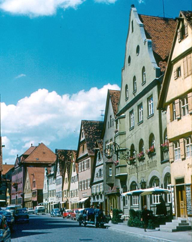 Old houses in Segringerstrasse, in the center of Dinkelsbühl, on the 'Romantic Road' in Germany, Germany, 1960s