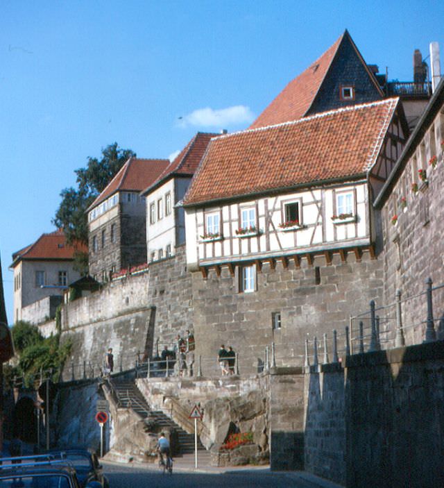Part of the old city wall in Kronach, Germany, 1960s