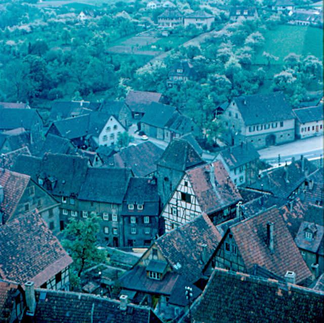 Blauer Turm, the Blue Tower, part of the Kaiserpfalz (Emperor's palace), was built around 1200, Bad Wimpfen, 1960s