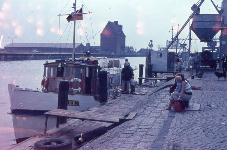 The "Hilligenlei", ferry to Langeness, in the port of Husum, 1960s