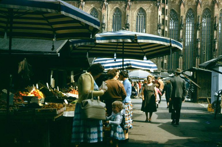 Market by the Marienkapelle, Würzburg, Germany, 1960s