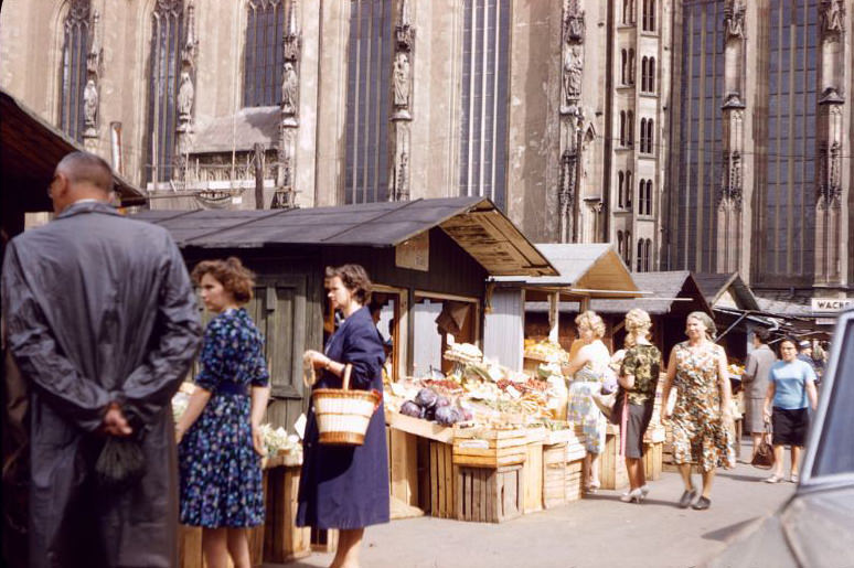 Market by the Marienkapelle, Würzburg, Germany, 1960s