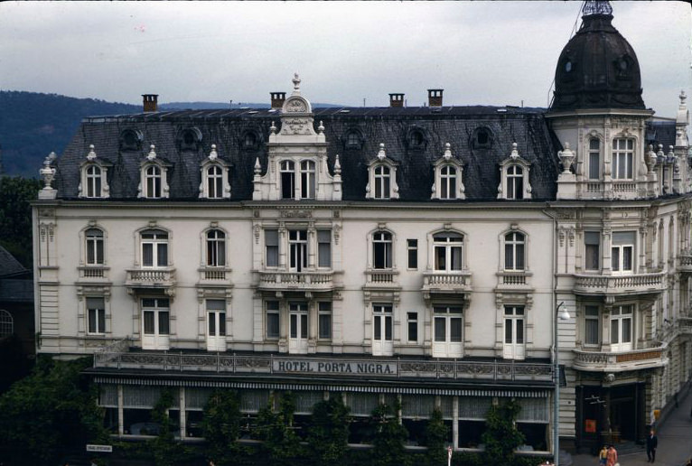 View from the Porta Nigra of the Hotel Porta Nigra, Trier, Germany, 1960s