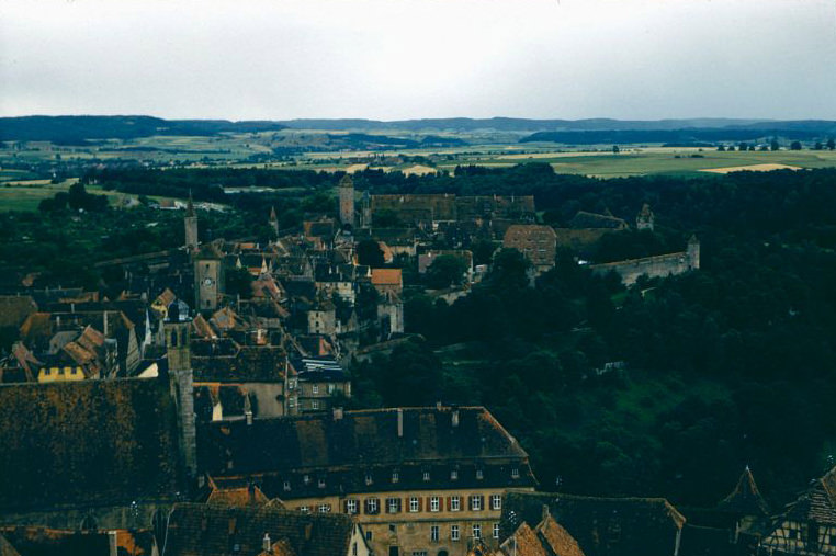 View from the tower of the town hall, Rothenburg ob der Tauber, Germany, 1960s