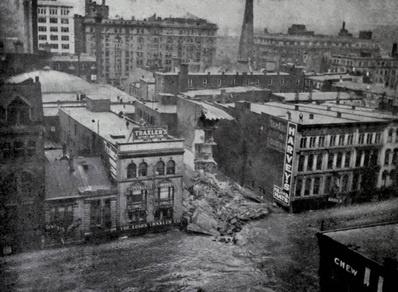 Ten feet of water on Main Street, Dayton, Ohio, 1913 flood.