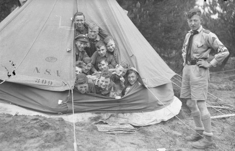 Members of the Hitler Youth in a tent at camp, 1930s.