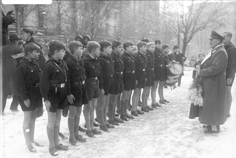 Hitler Youth children at Herrmann Göring's 42nd birthday celebration, Berlin, Germany, 12 Jan 1935.