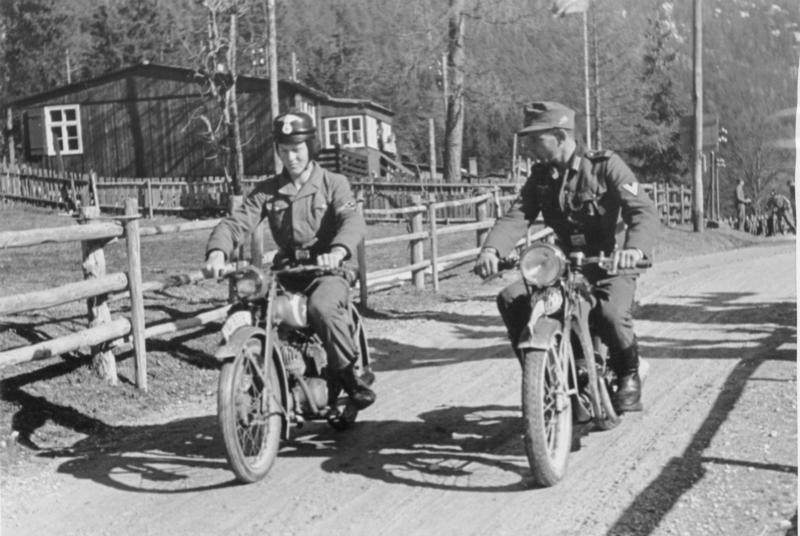 Hitler Youth member learning how to ride a motorcycle, date unknown.
