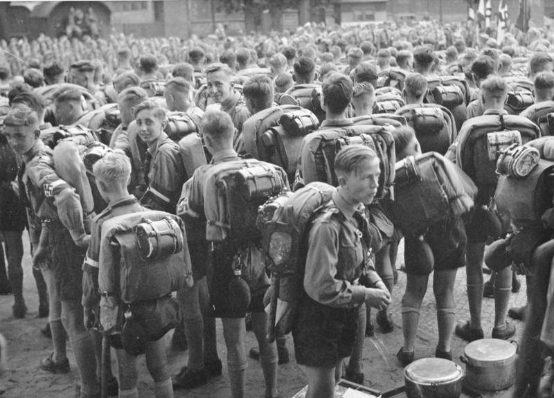 Hitler Youth members preparing for a trip to Bodensee (Lake Constance) in southern Germany