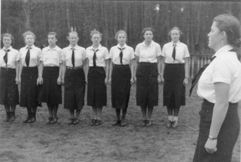 Members of the League of German Girls on a parade ground, Germany, 1938.