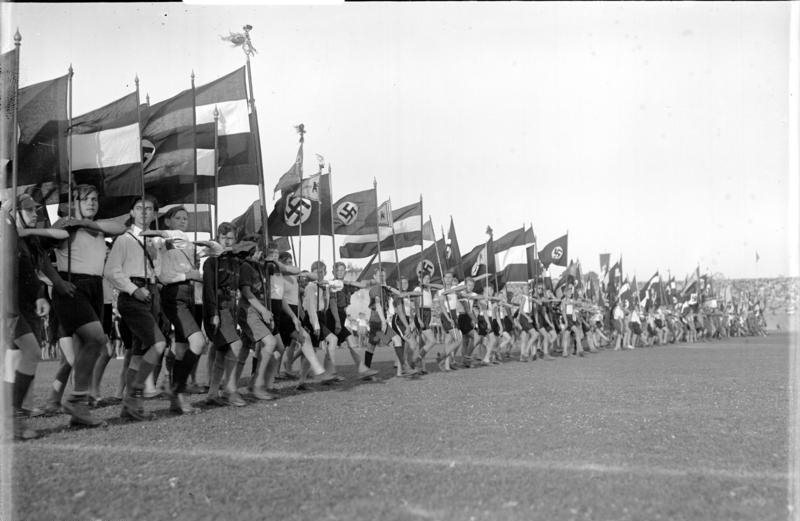 German children parading in a Berlin stadium, Germany, Sep 1933