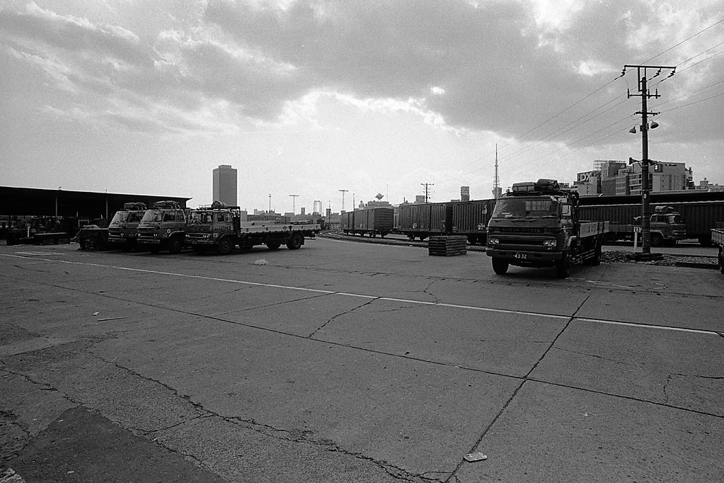 Shiodome Cargo Station around Shinbashi and Shiodome, Minato City, Tokyo Metropolis, Japan. 1980.