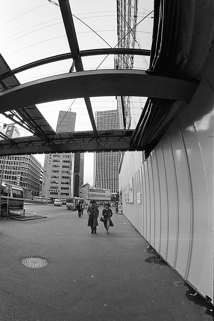 Around Shinjuku Station West Exit, Tokyo Metropolis, Japan. 1980.