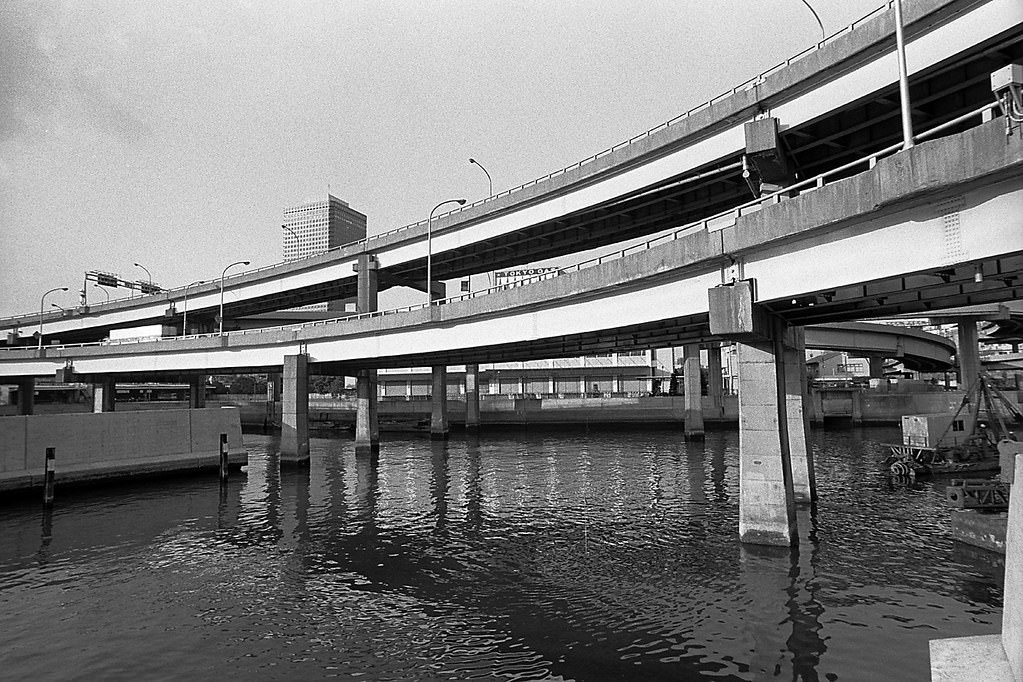 Hamasaki-bashi Junction around Hinode, Minato City, Tokyo Metropolis, Japan. 1980.
