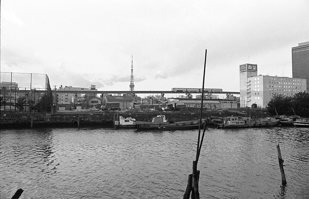 Around Hamamatsu-cho, Minato City, Tokyo Metropolis, Japan. 1980.