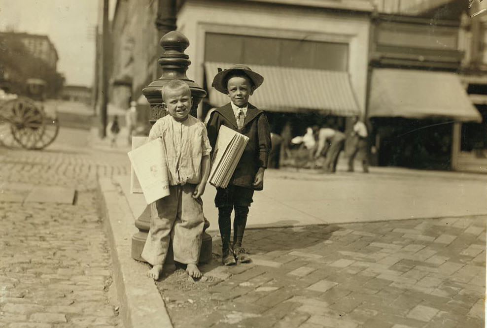 Richard Green, (with hat), 5 year old newsie, Richmond, 1910s
