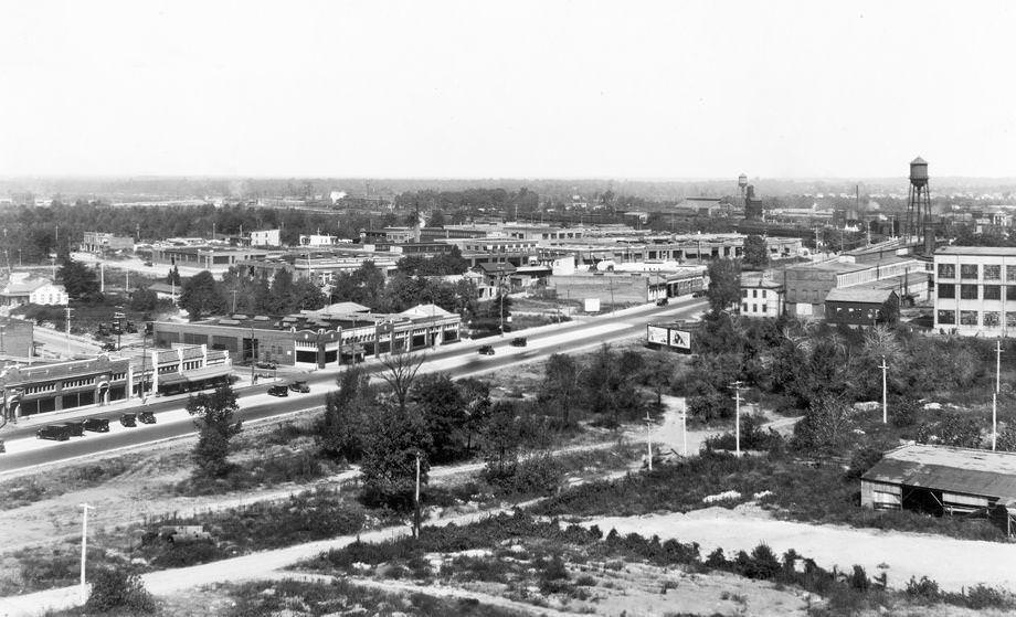 The view from the Southern Biscuit Co. building, looking northwest across the Boulevard in Richmond, 1930.
