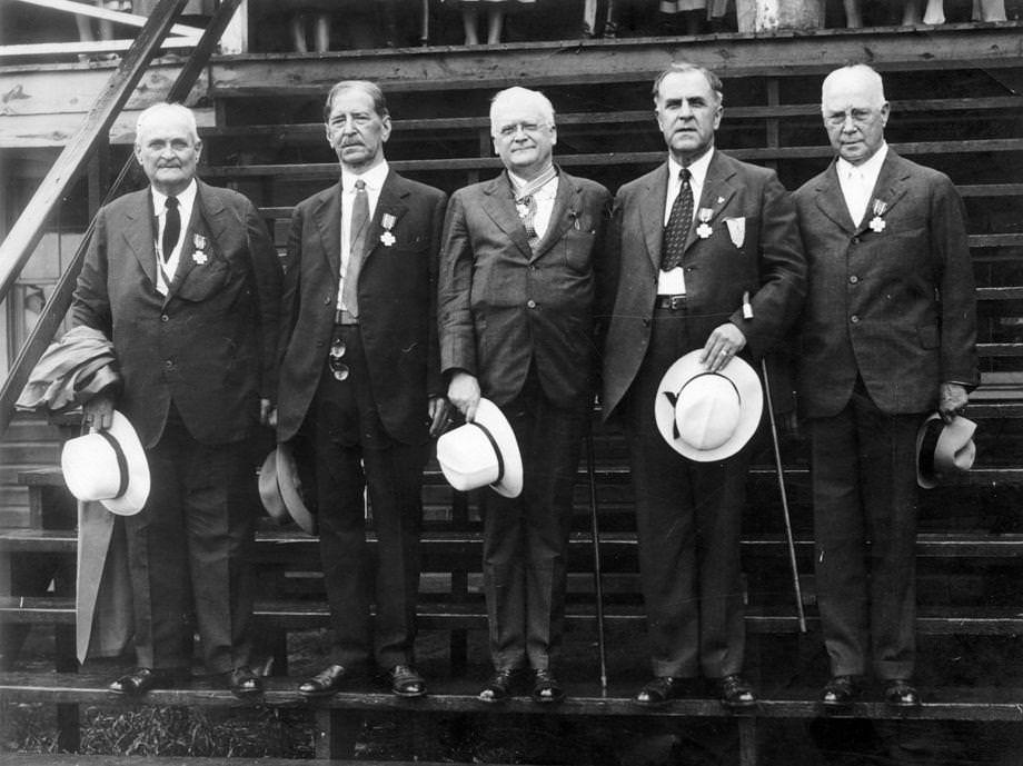 This group of former governors of Virginia was photographed recently at Virginia Beach, 1930s, when they celebrated "Governor's Day" with Governor John Pollard, the present governor.