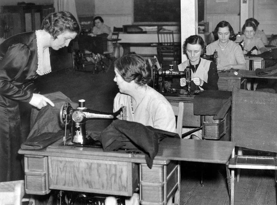 Some of the 31 women engaged in the Works Progress Administration sewing project in Suffolk, 1938.