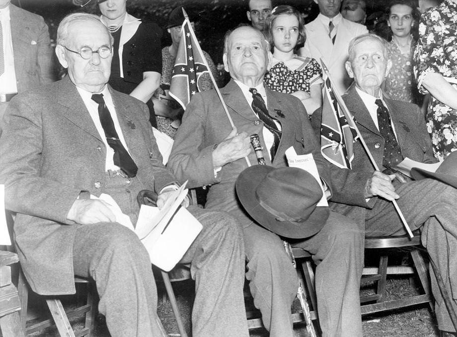 Their cause was, 'legal and honorable' - These three Confederate Veterans from the Old Soldiers' Home listened intently at Hollywood yesterday as Memorial Day speakers eulogized the valor and the justics of the cause of the men who followed Lee and Jackson.