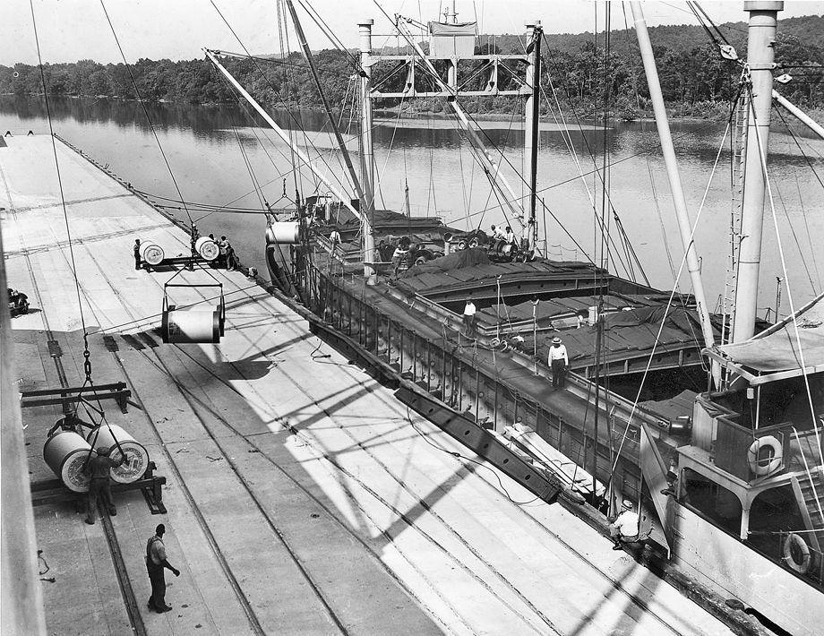 The nearly 4,500-ton British steamer Markland was the first ship to dock at Richmond’s new Deep Water Terminal on the James River, 1940.