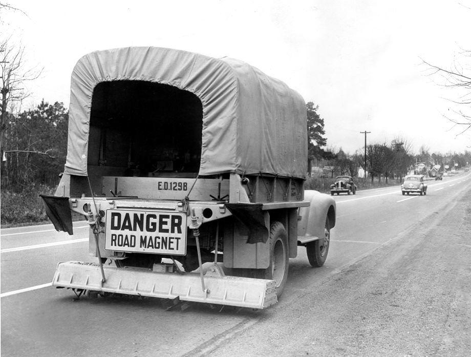 The Virginia Department of Highways debuted its newest piece of equipment on U.S. Route 1 between Richmond and Ashland, 1945.