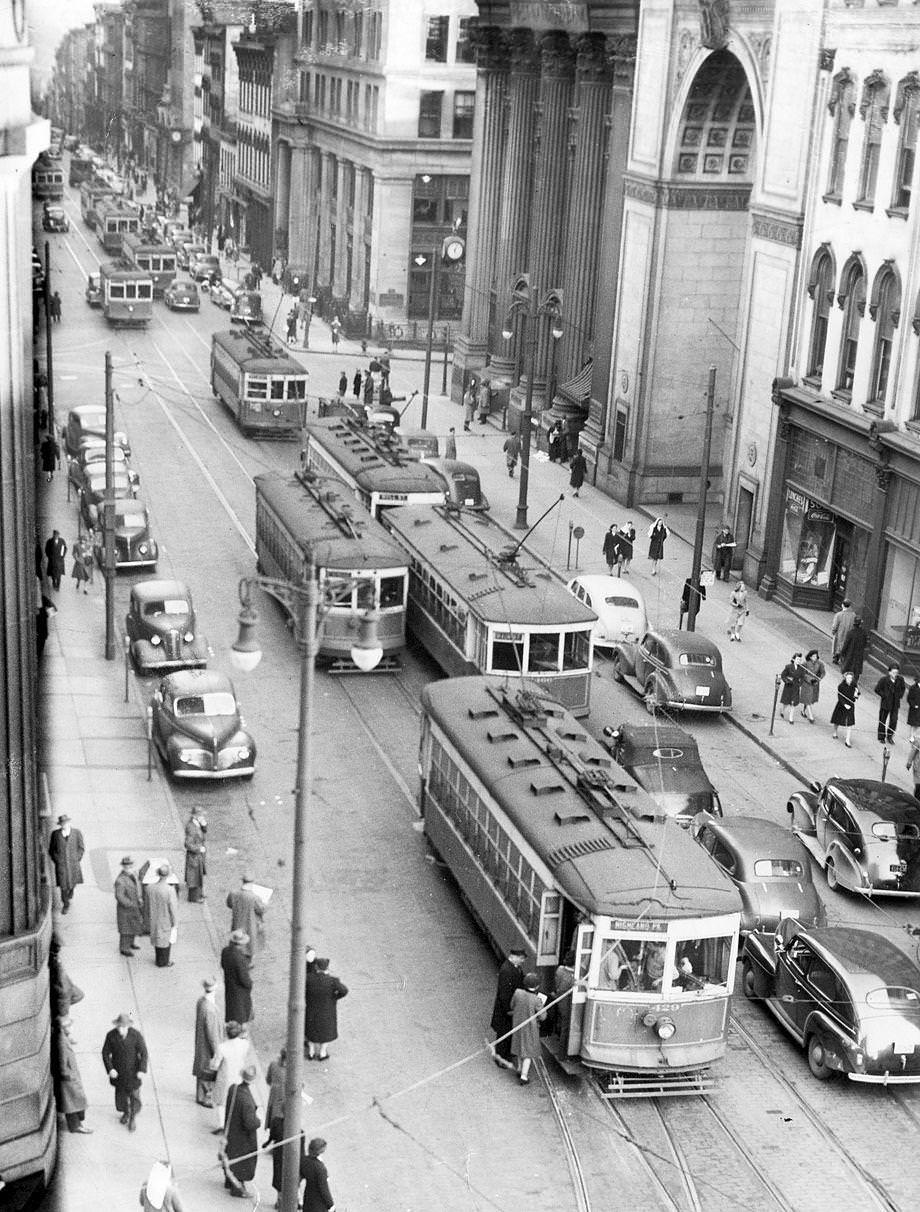 Traffic along Main Street downtown, 1946.