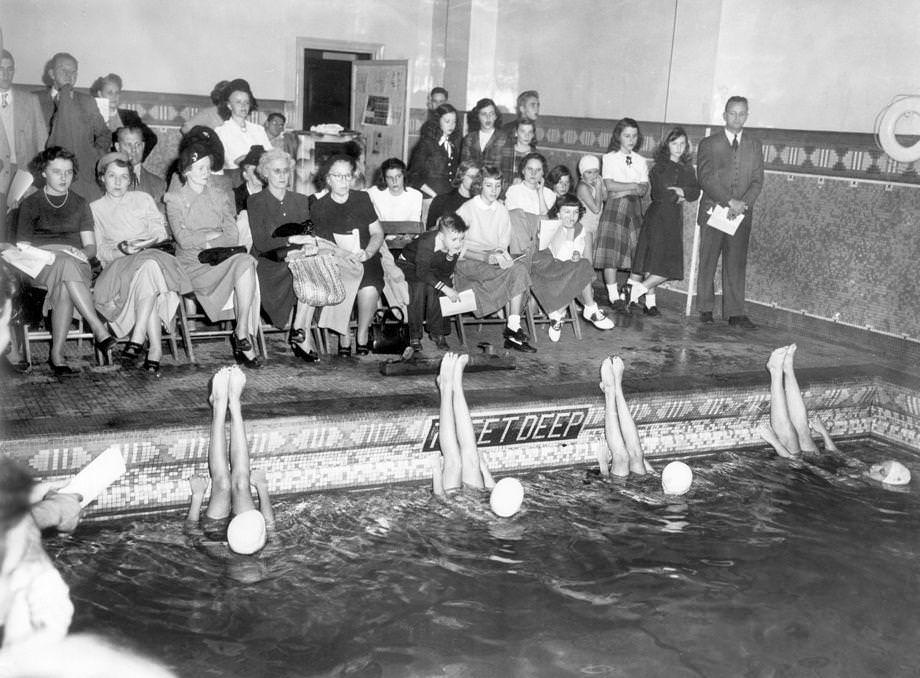 Families and city officials attended a program at the Mosque pool in Richmond, which had just opened for the season, 1948.