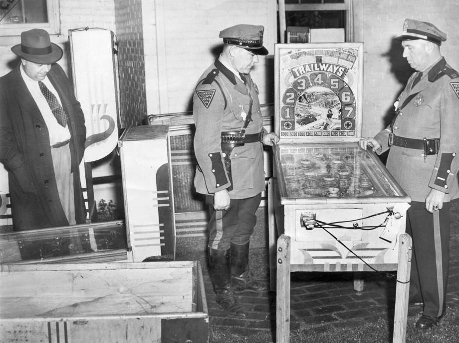 Henrico County police seized 20 pinball machines and made multiple arrests as part of a countywide raid, 1946.