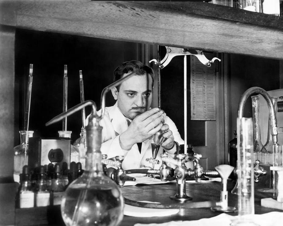 State toxicologist Sidney Kaye tested blood for lead poisoning, 1949.