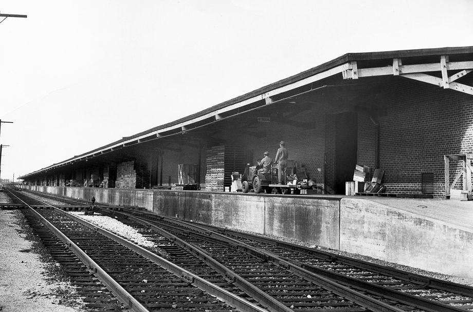 The train depot at the Army’s Richmond Quartermaster Depot at Bellwood in Chesterfield County, 1946.
