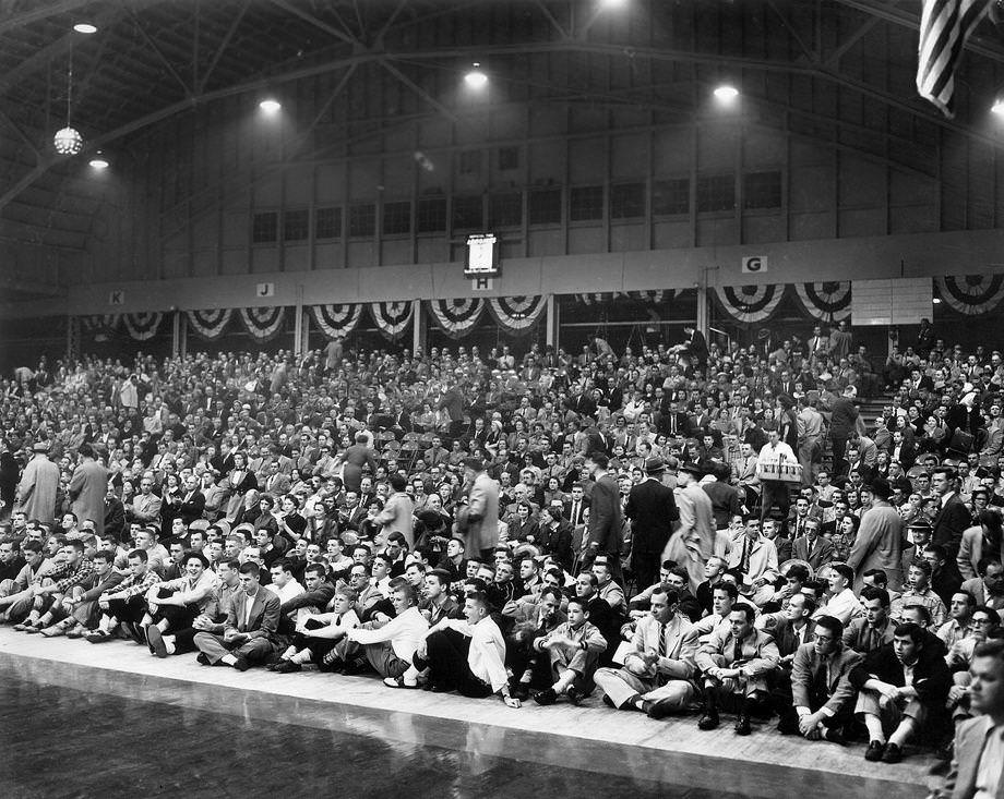 A full house at the Arena in Richmond watched the State Group 1 high school basketball tournament, 1956.