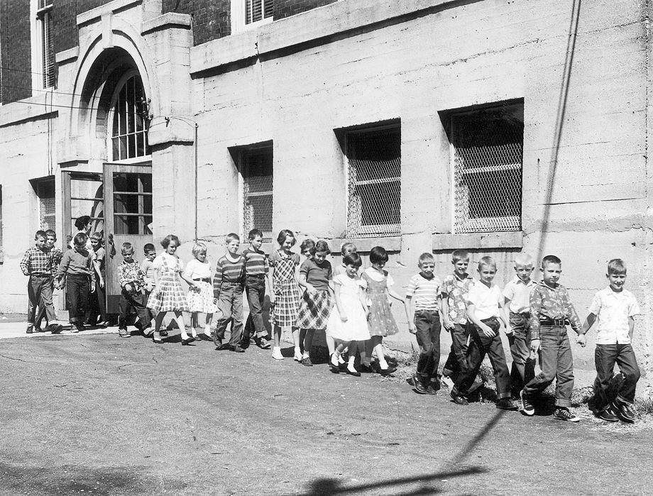 Students at the Grace Arents School, located on Oregon Hill, were among those all over Richmond who participated in a fire drill, 1956.