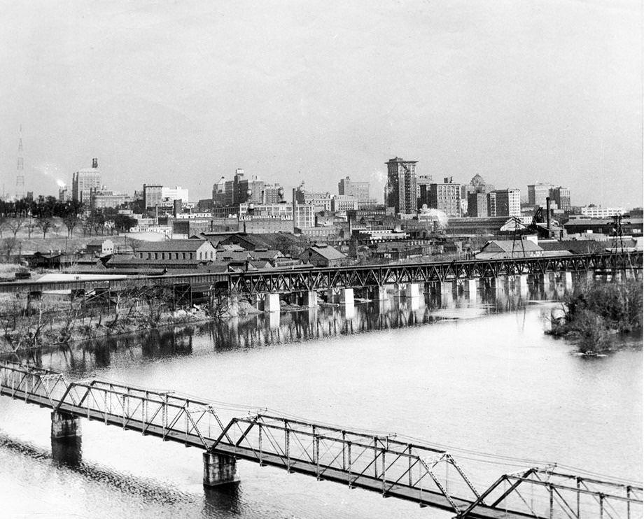 The Richmond skyline as seen from the south end of the Lee Bridge, 1951.