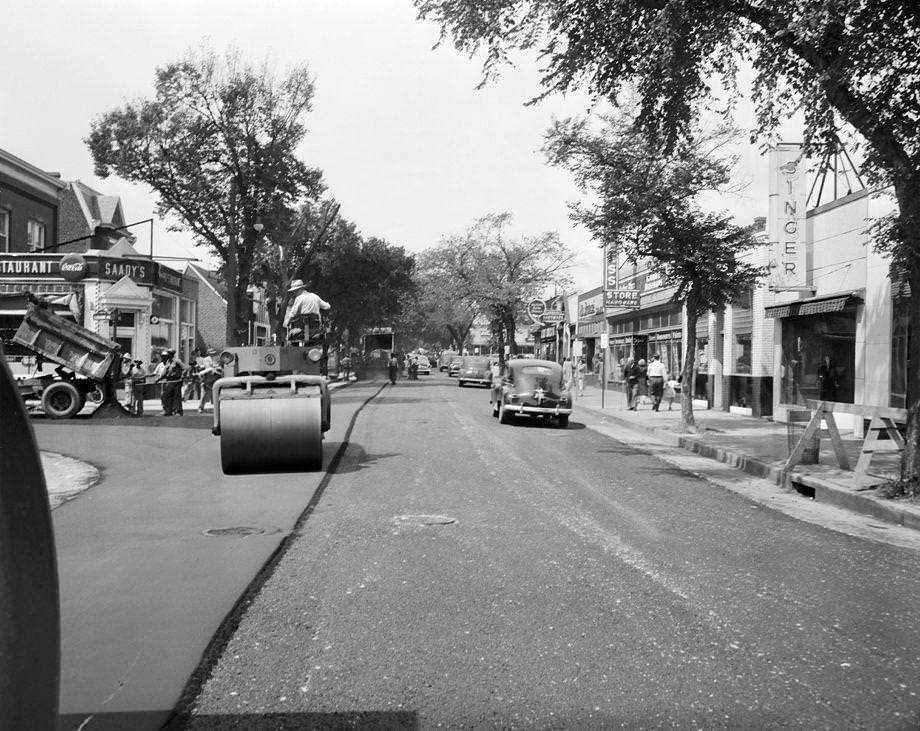The Cary Street resurfacing project was approaching completion, 1950.