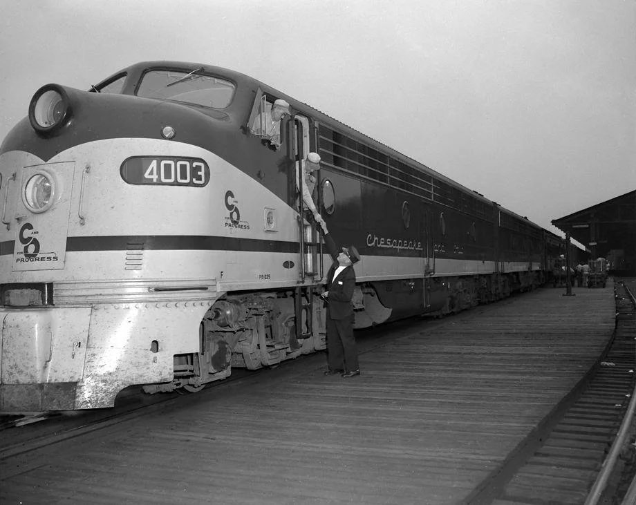 The Chesapeake and Ohio Railway ran its first diesel-powered locomotives through Richmond on two of its passenger trains, 1951.